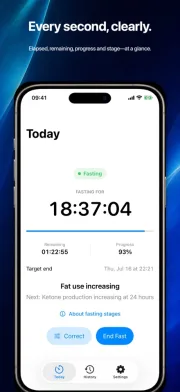 Active fast in Vasten showing elapsed time, progress, and the current metabolic stage
